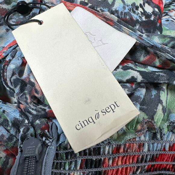 Cinq à Sept NWT Leigh Floral Print Ruffle Maxi Dress Size 2 Smocked Slit Sleeve - Picture 6 of 12